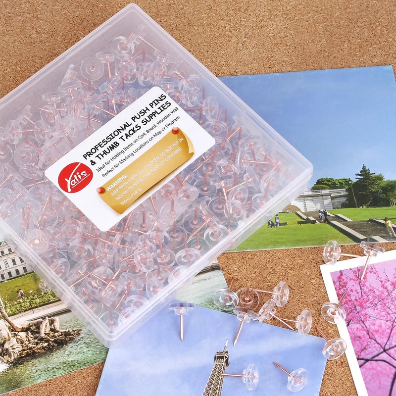 Yalis Push Pins 200-count Flat Rosegold Thumb Tacks Steel Point and Plastic Head for Corkboard and Wooden Photo Wall - Image 5